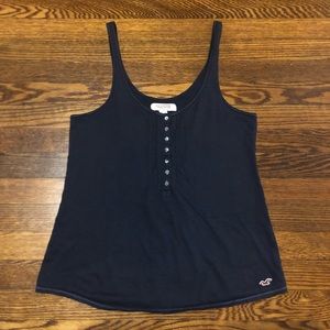 Navy Relaxed Fit Double Scoop Neck Henley Tank